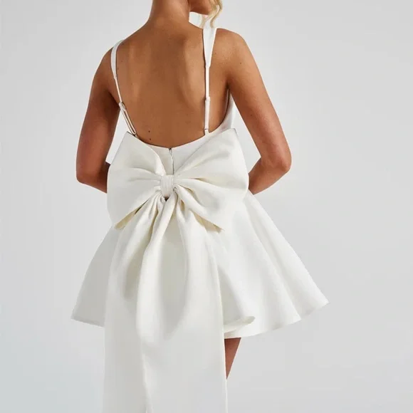 Rue Mini Dress in Ivory with Removable Bow - Picture 4 of 5